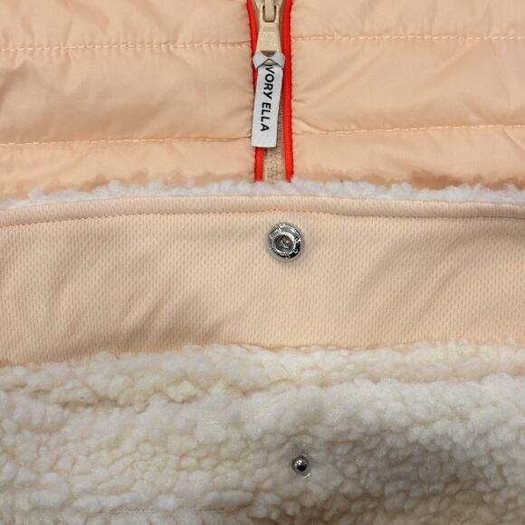 IVORY ELLA Sherpa Fleece Pullover Hoodie Jacket Front Pouch XS Peach & Cream - Picture 4 of 5